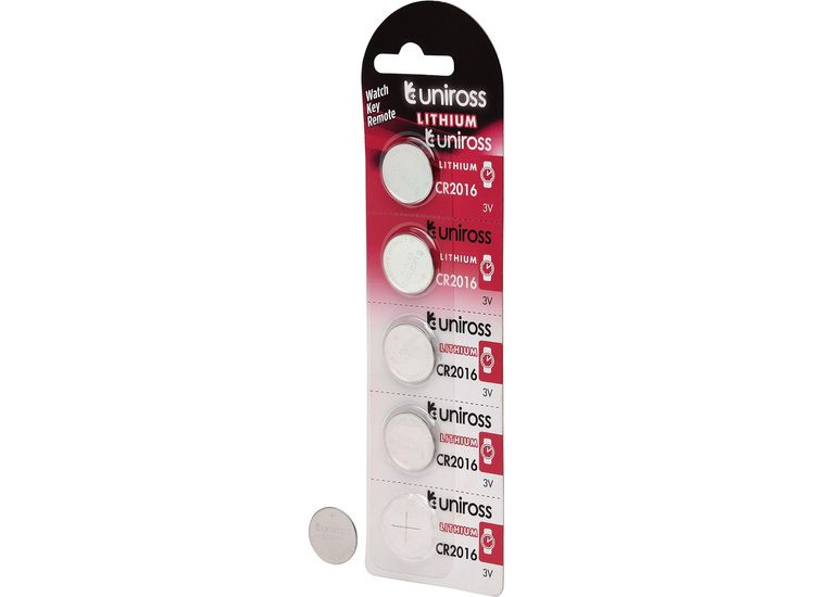 Draper 21598 Uniross Lithium Coin Cell CR2016 Batteries (Pack of 5)