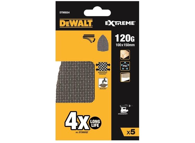 DeWALT Power Tools EXTREME Mesh Delta Sander Sheet 100 x 150mm 120G (Pack 5)