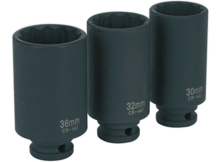 Sealey SX051 Impact Hub Nut Socket Set 3pc 12-Point 1/2"Sq Drive