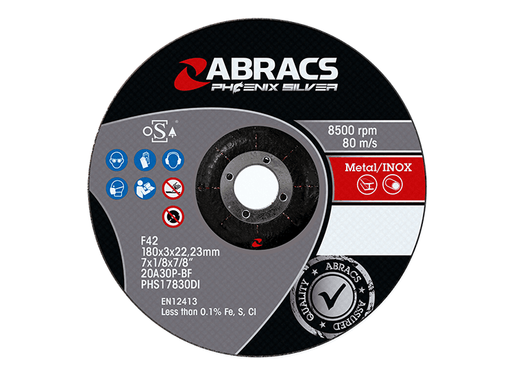 ABRACS 'Phoenix Silver' Depressed Centre Metal Cutting Discs - INOX