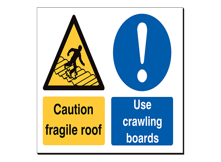 Caution Fragile Roof/Use Crawling Boards - 480 x 350 mm