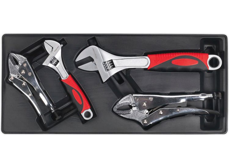 Sealey TBT04 Tool Tray with Locking Pliers &amp; Adjustable Wrench Set 4pc