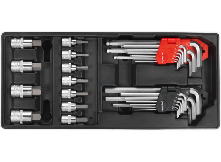 Sealey TBT07 Tool Tray with Hex/Ball-End Hex Keys &amp; Socket Bit Set 29pc