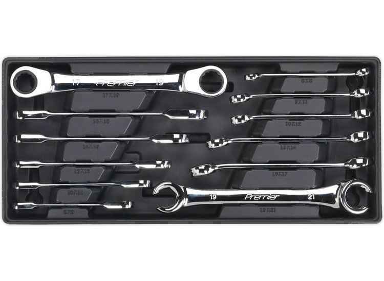 Sealey TBT13 Tool Tray with Flare Nut &amp; Ratchet Ring Spanner Set 12pc