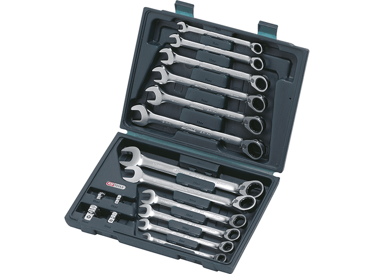 KS TOOLS 'GEARplus<sup>&amp;reg;</sup>' Reversible Ratchet Combination Spanner Set with Adaptors