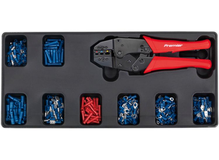 Sealey TBT16 Tool Tray with Ratchet Crimper &amp; 325 Assorted Insulated Terminal Set
