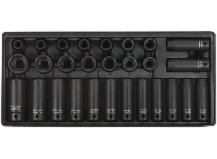 Sealey TBT24 Tool Tray with Impact Socket Set 28pc 1/2"Sq Drive - Metric