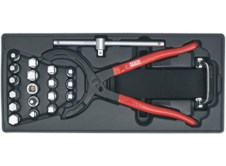 Sealey TBT28 Tool Tray with Oil Filter Wrench, Pliers &amp; Drain Plug Set 21pc
