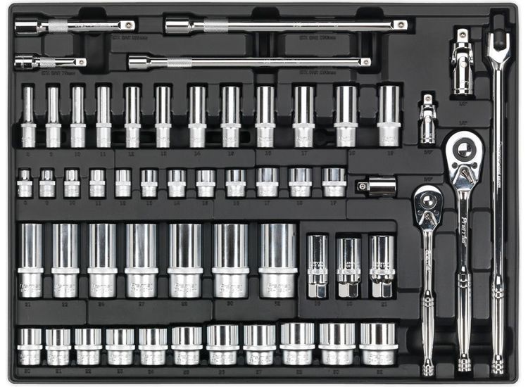 Sealey TBT31 Tool Tray with Socket Set 55pc 3/8" &amp; 1/2"Sq Drive