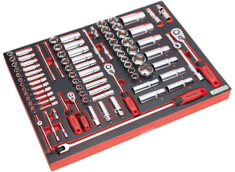 Sealey TBTP02 Tool Tray with Socket Set 91pc 1/4", 3/8" &amp; 1/2"Sq Drive