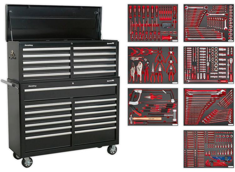 Sealey TBTPBCOMBO4 Tool Chest Combination 23 Drawer with Ball Bearing Slides - Black with 446pc Tool Kit