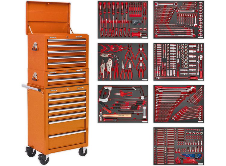 Sealey TBTPCOMBO4 Tool Chest Combination 14 Drawer with Ball Bearing Slides - Orange &amp; 446pc Tool Kit