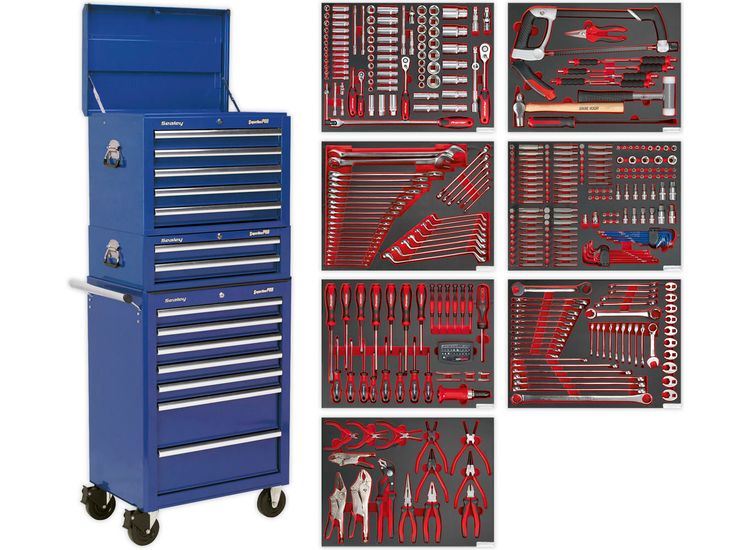 Sealey TBTPCOMBO5 Tool Chest Combination 14 Drawer with Ball Bearing Slides - Blue &amp; 446pc Tool Kit