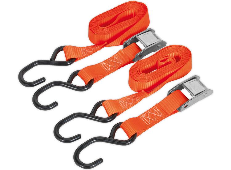 Sealey TD05025CS Cam Buckle Tie Down 25mm x 2.5m Polyester Webbing with S Hooks 500kg Load Test