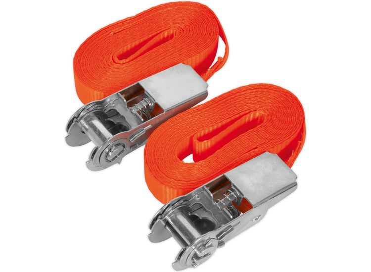 Sealey TD08045E Self-Securing Ratchet Tie Down 25mm x 4.5m 800kg Load Test - Pair