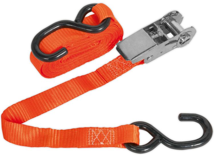 Sealey TD0845S Ratchet Tie Down 25mm x 4.5m Polyester Webbing with S Hook 800kg Load Test