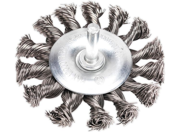 Sealey TKFBS75 Twist Knot Wire Flat Brush 75mm with 6mm Shaft