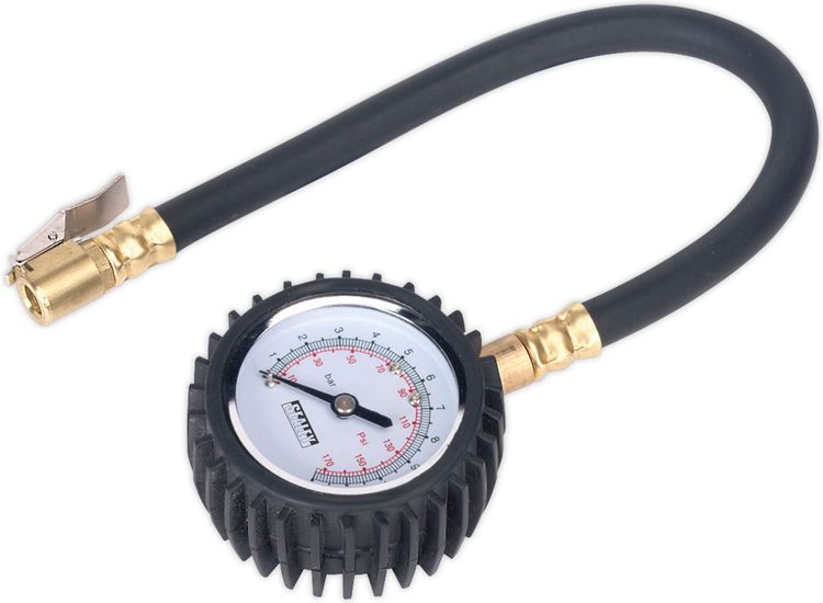 Sealey TST/PG6 Tyre Pressure Gauge with Clip-On Chuck 0-7bar(0-100psi)