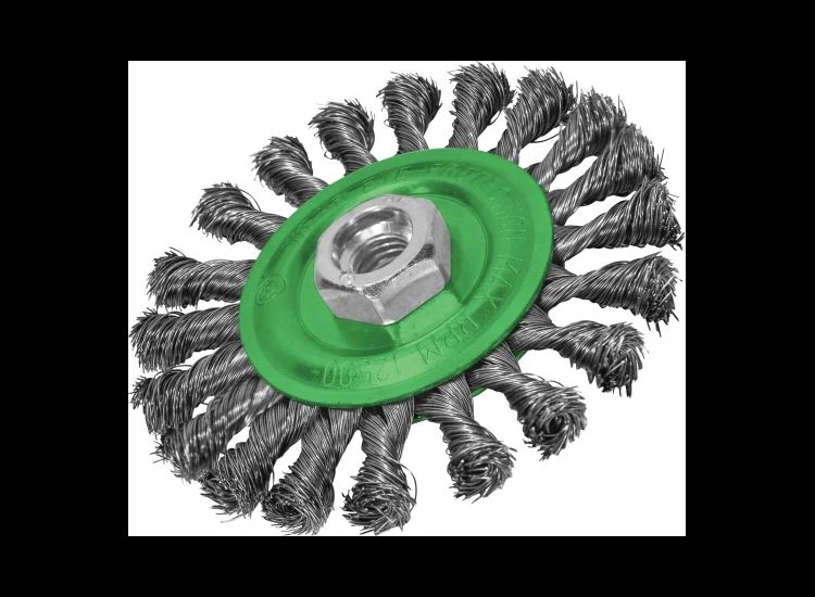 Faithfull Flat Twist Knot Wire Brush 115 x 12mm M14x2 Bore, 0.35mm Stainless Steel Wire