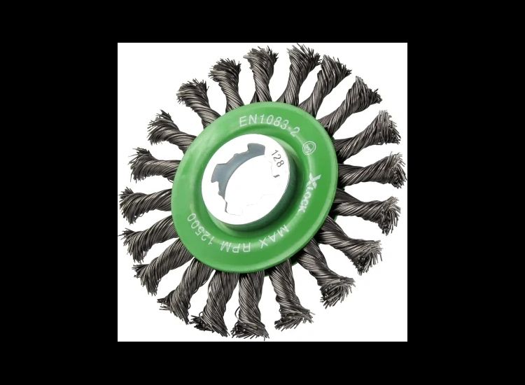 Faithfull X-LOCK Conical Wire Brush 115mm M14x2, 0.50mm Stainless Steel Wire