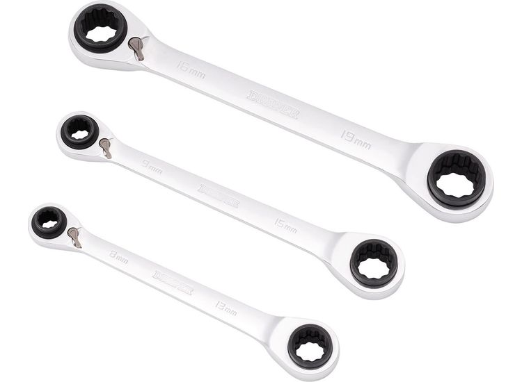Draper 11652 Metric 4-in-1 Reversible Double Ring End Ratchet Spanner Set (3 Piece)