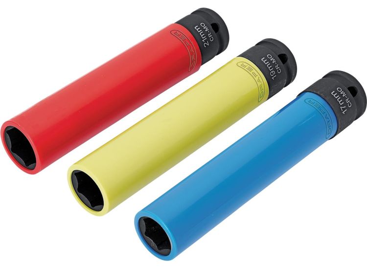 Draper 07121 Extra Long Alloy Wheel Nut Socket Set, 1/2" Sq. Dr. 150mm (3 Piece)