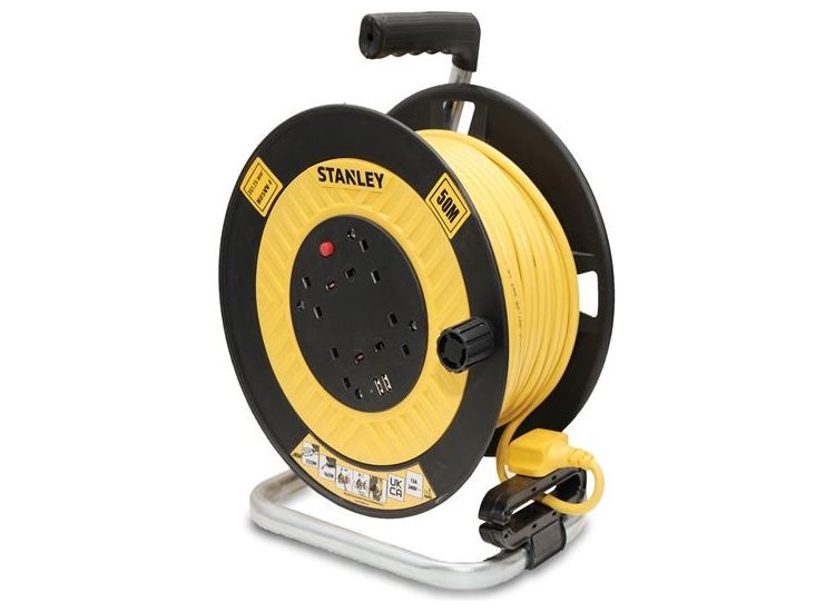 STANLEY® Electrical Open Drum Cable Reel 240V 13A 4-Socket + 2 USB 50m