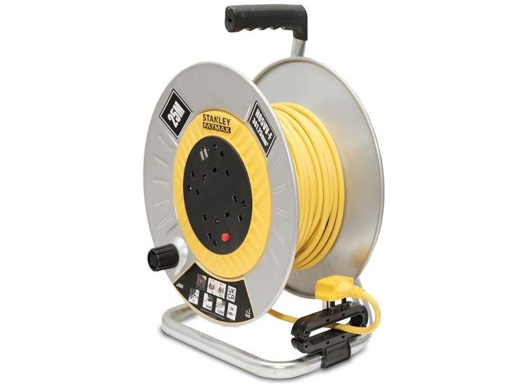 STANLEY® Electrical Open Metal Drum Cable Reel 240V 13A 4-Socket + 2 USB
