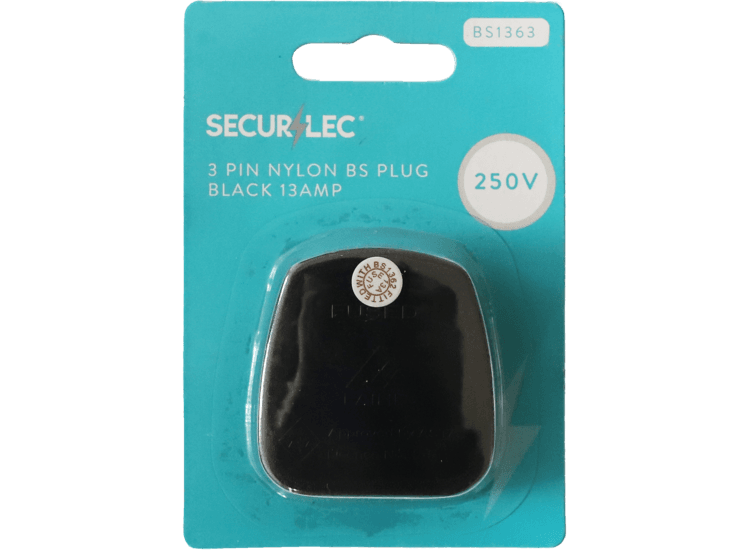 Securlec SL9029 3 Pin Nylon Plug Fused Blk