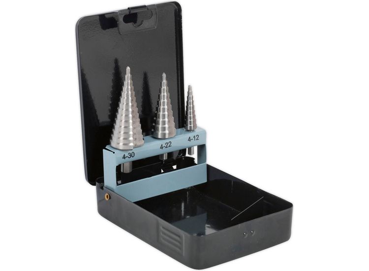 Sealey AK4746 HSS 4341 Step Drill Bit Set 3pc Double Flute