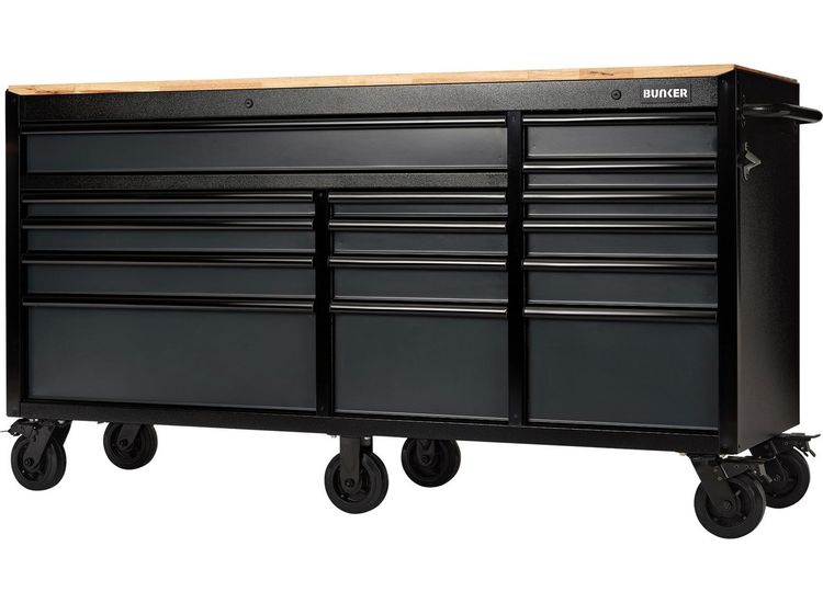 Draper 27242 BUNKER&amp;#174; 15 Drawer Workbench Roller Tool Cabinet, 72", Grey