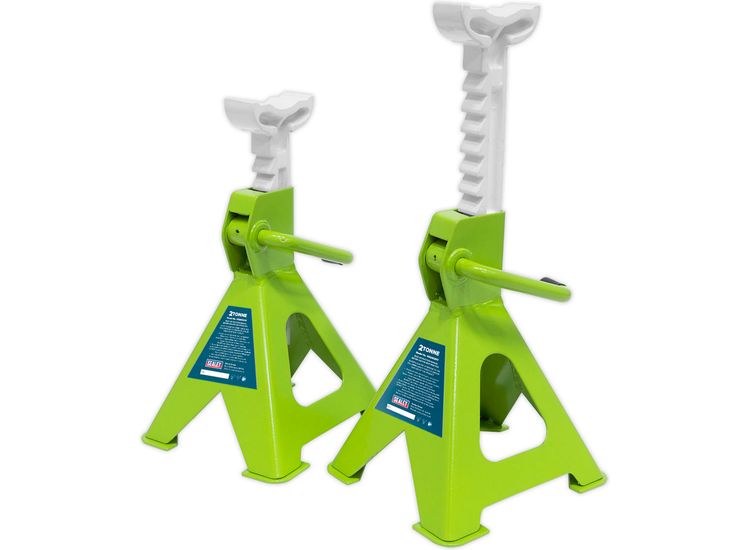 Sealey VS2002HV Axle Stands (Pair) 2tonne Capacity per Stand Ratchet Type - Hi-Vis Green