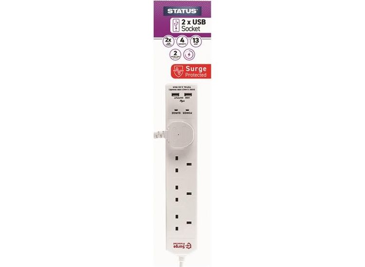 STATUS® Extension Lead, 4-Gang + 2 USB
