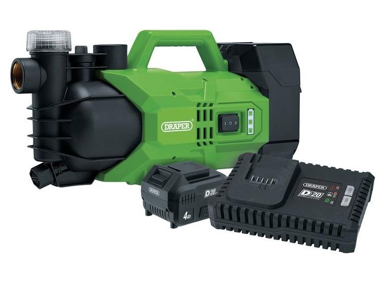 Draper 30872 D20 20V Water Pump, 2800L/h, 180W, 1 x 4.0Ah Battery, 1 x Fast Charger