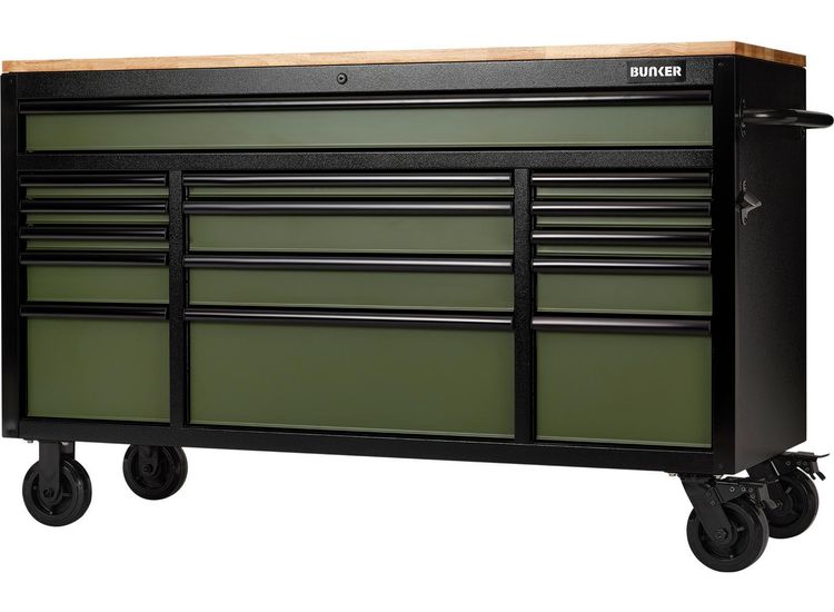 Draper 27333 BUNKER&amp;#174; 15 Drawer Workbench Roller Tool Cabinet, 61", Green