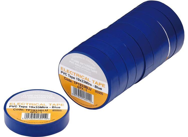 Draper 29497 Blue PVC Electrical Insulation Tape, 19mm x 33m (Pack of 10)