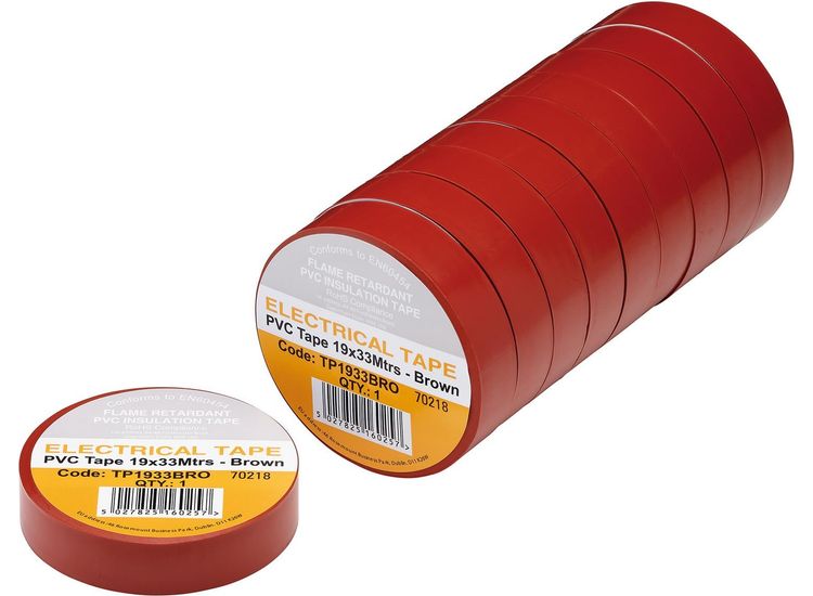 Draper 29498 Brown PVC Electrical Insulation Tape, 19mm x 33m (Pack of 10)