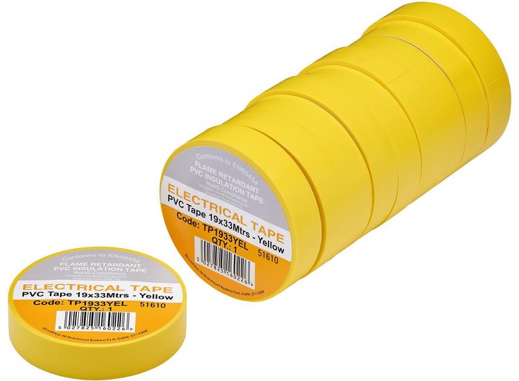 Draper 29502 Yellow PVC Electrical Insulation Tape, 19mm x 33m (Pack of 10)