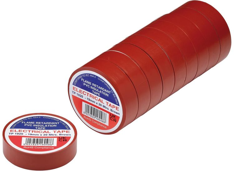 Draper 29507 Brown PVC Electrical Insulation Tape, 19mm x 20m (Pack of 10)