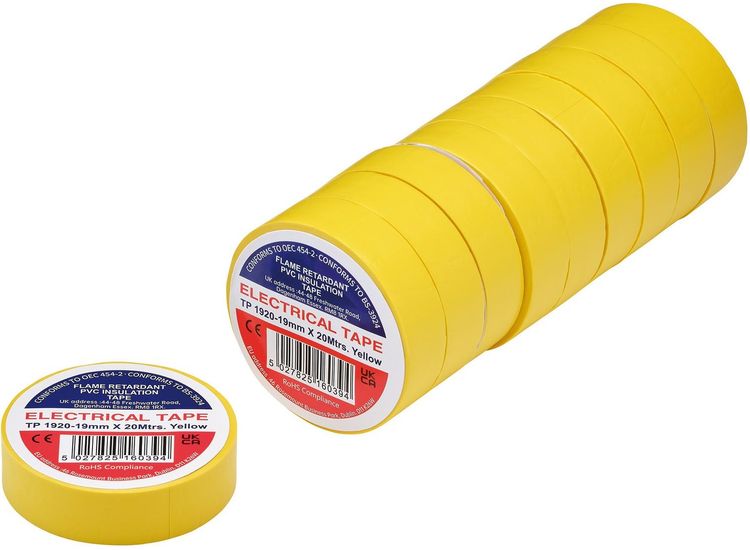 Draper 29531 Yellow PVC Electrical Insulation Tape, 19mm x 20m (Pack of 10)