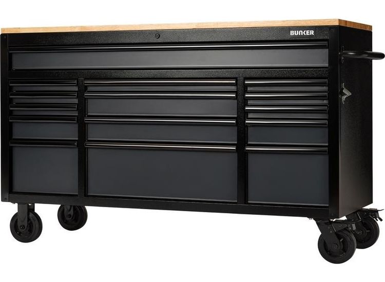 Draper 27225 BUNKER&amp;#174; 15 Drawer Workbench Roller Tool Cabinet, 61", Grey