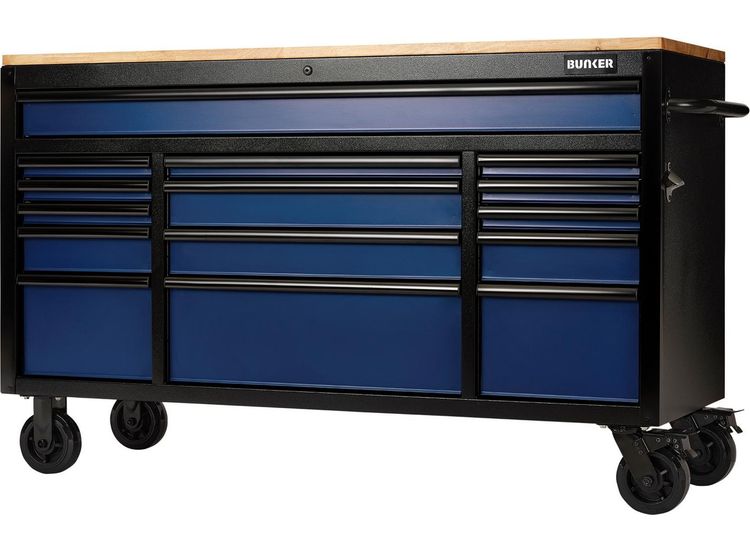 Draper 27336 BUNKER&amp;#174; 15 Drawer Workbench Roller Tool Cabinet, 61", Blue