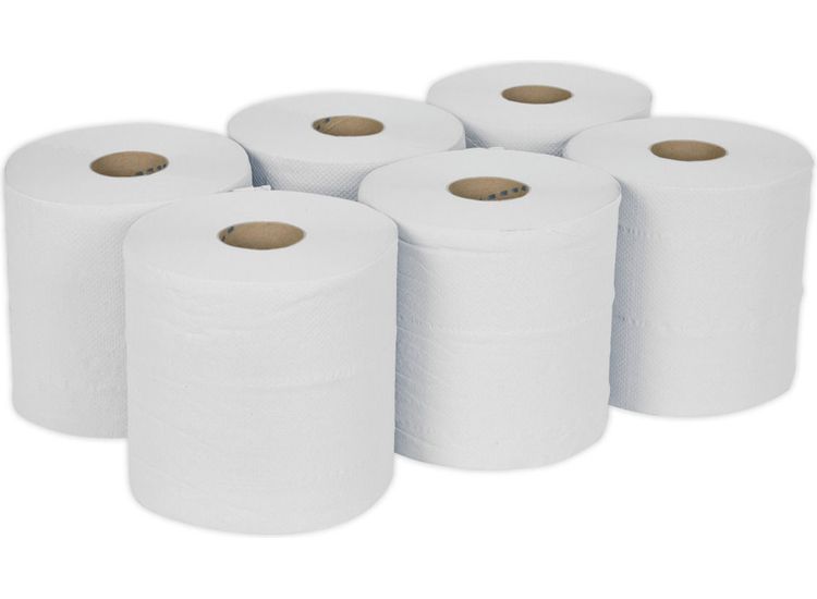 Sealey WHT150 Paper Roll White 2-Ply Embossed 150m Pack of 6