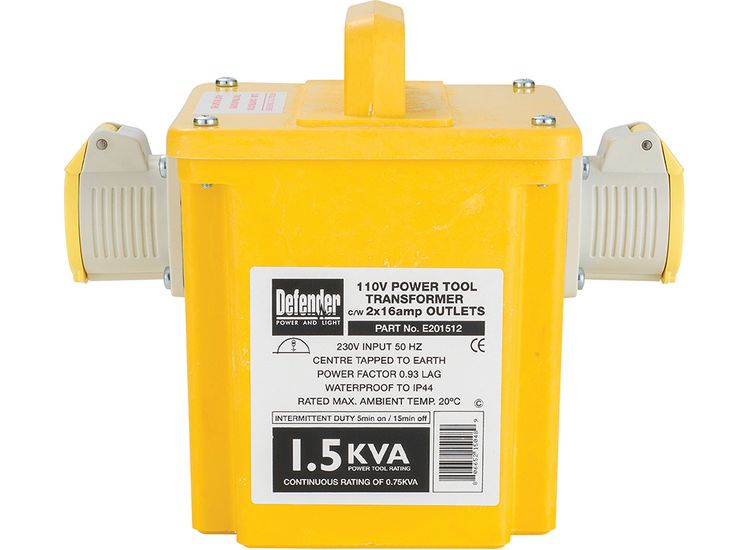 Defender 1.5kVA Transformer 2x 16A 110V Outlets 110V