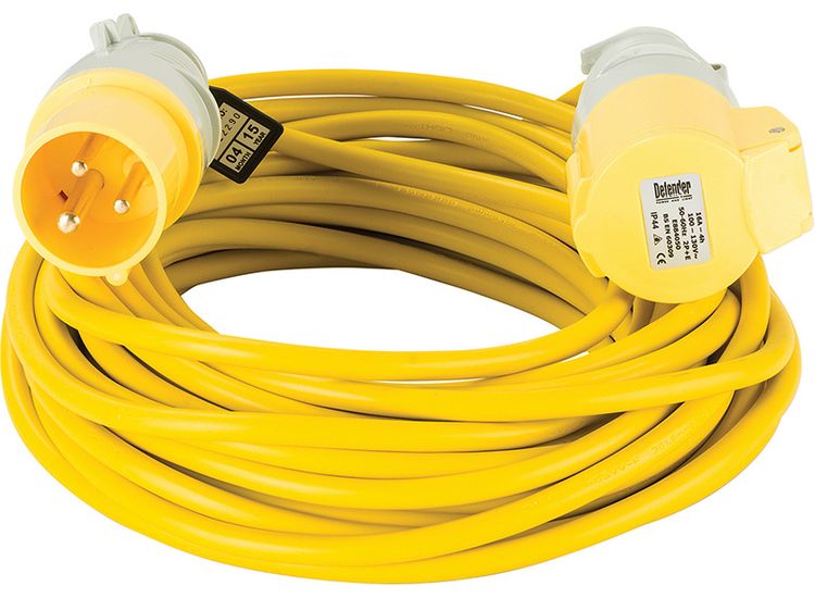 Defender 14M Extension Lead - 16A 1.5mm Cable - Yellow 110V