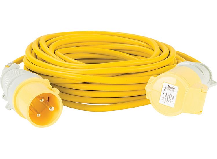 Defender 14M Extension Lead - 32A 2.5mm Cable - Yellow 110V