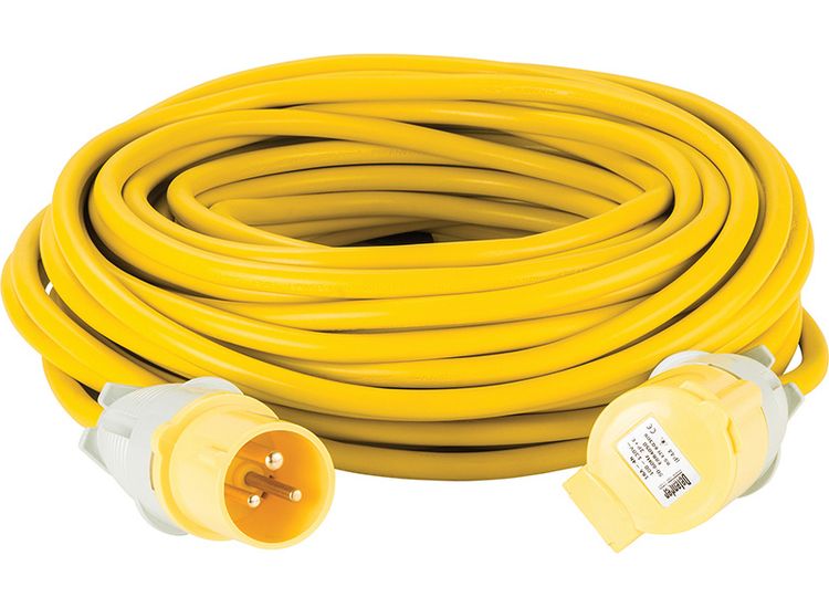 Defender 25M Extension Lead - 16A 2.5mm Cable - Yellow 110V
