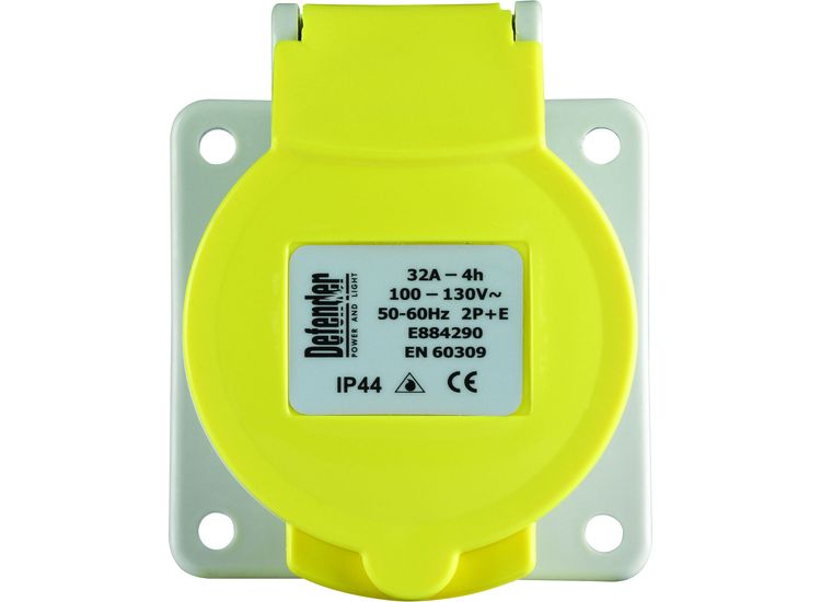 Defender 32A Panel Socket - Yellow 110V