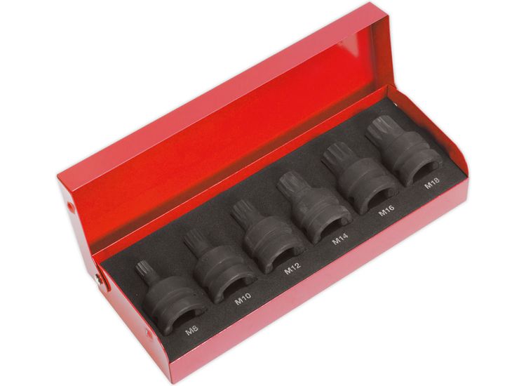 Sealey AK5608 Impact Spline Socket Bit Set 6pc 1/2"Sq Drive