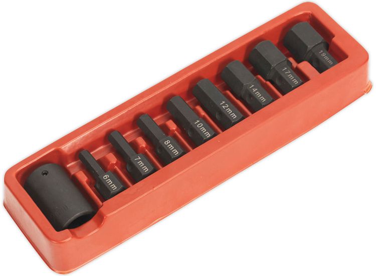 Sealey AK5609 Impact Hex Bit &amp; Holder Set 9pc 1/2"Sq Drive